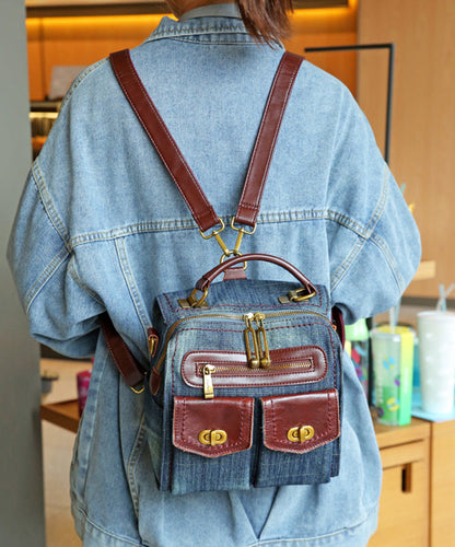 Natürlicher Denim Blau Patchwork Canvas Rucksack Tasche MM033