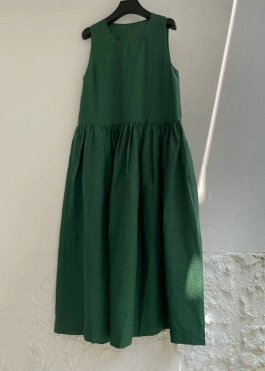 Robe longue unie patchwork vert naturel été QB023