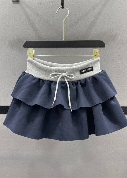 Elastic Natural Drawstring Line Waist Skirts A Grey