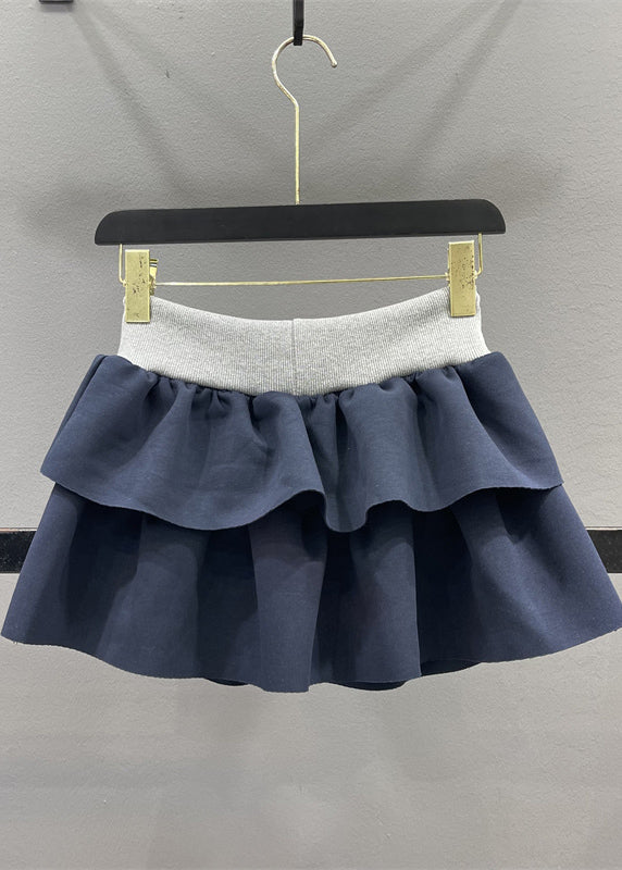 Elastic Natural Drawstring Line Waist Skirts A Grey