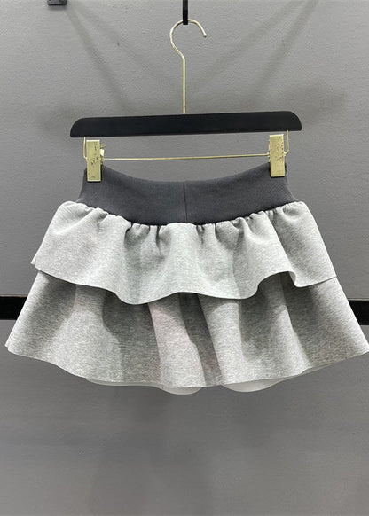 Elastic Natural Drawstring Line Waist Skirts A Grey