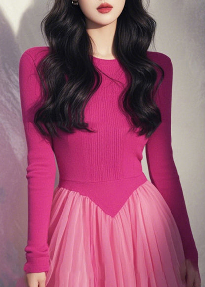 Knit Spring Pink Natural Dress Maxi O-Neck