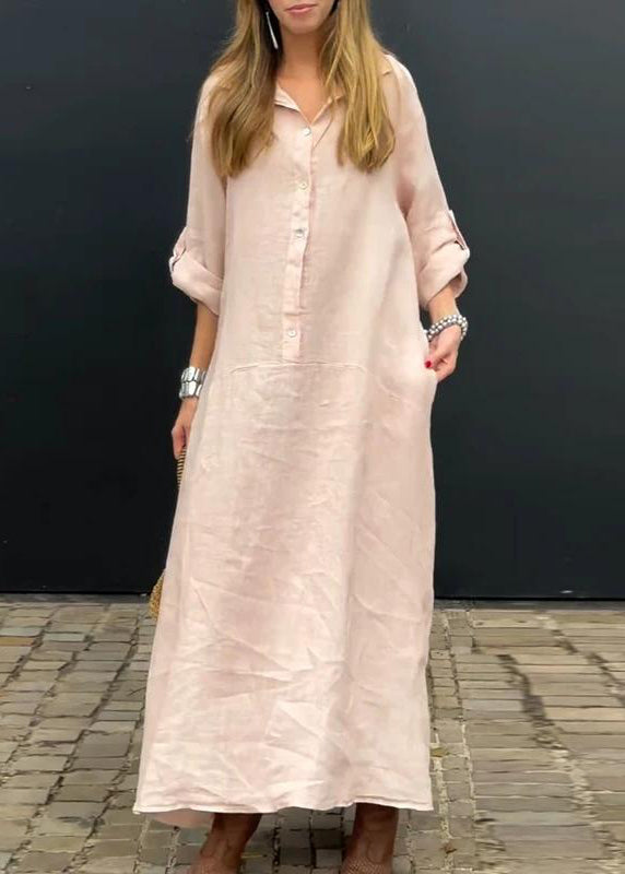 Long Collar Natural Pan Patchwork Pink Dress Peter Fall