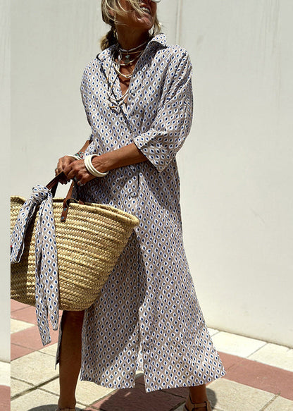 Button Natural Striped Maxi Pink Open Collar Side Peter Pan