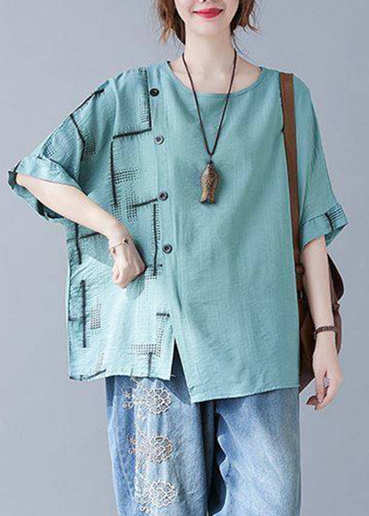Turquoise Summer Natural Asymmetrical Plaid Tops