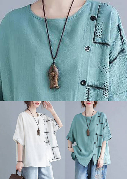 Turquoise Summer Natural Asymmetrical Plaid Tops