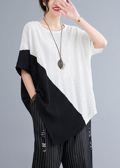 Asymmetrical Top Summer White Patchwork Natural Lace