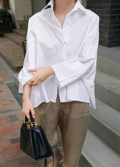 Spring White Solid Collar Peter Natural Pan Shirts