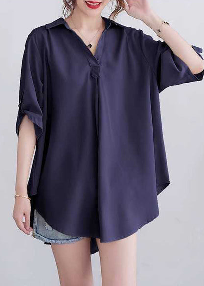 Collar Tops Navy Summer Cotton Peter Pan Loose