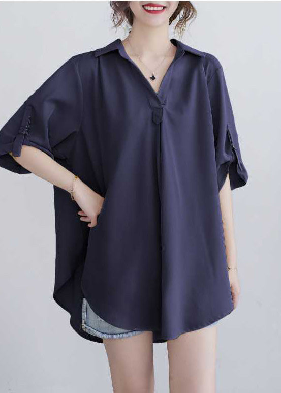 Collar Tops Navy Summer Cotton Peter Pan Loose