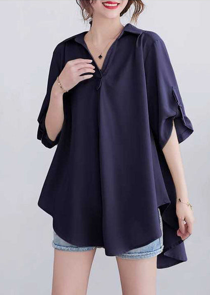 Collar Tops Navy Summer Cotton Peter Pan Loose