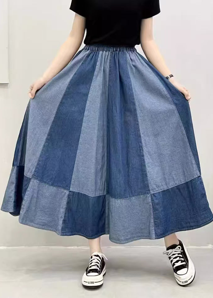 Oversized Patchwork Denim Large Skirts Hem Summer Navy Exra Pant