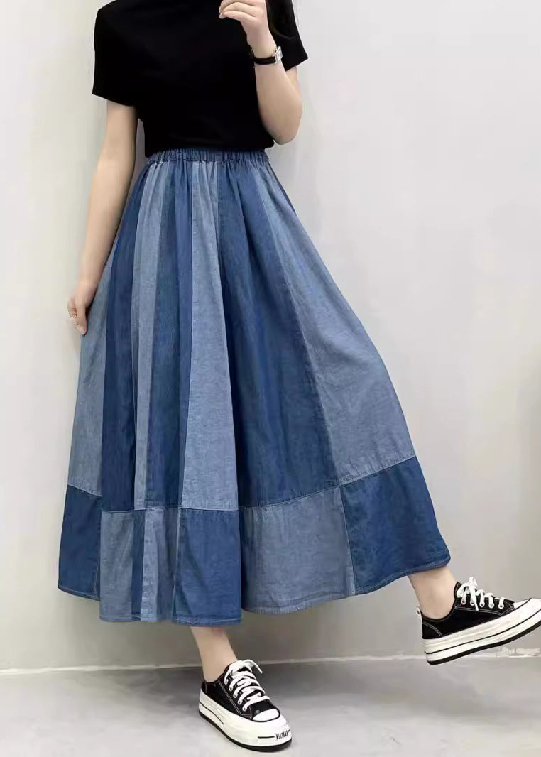 Oversized Patchwork Denim Large Skirts Hem Summer Navy Exra Pant