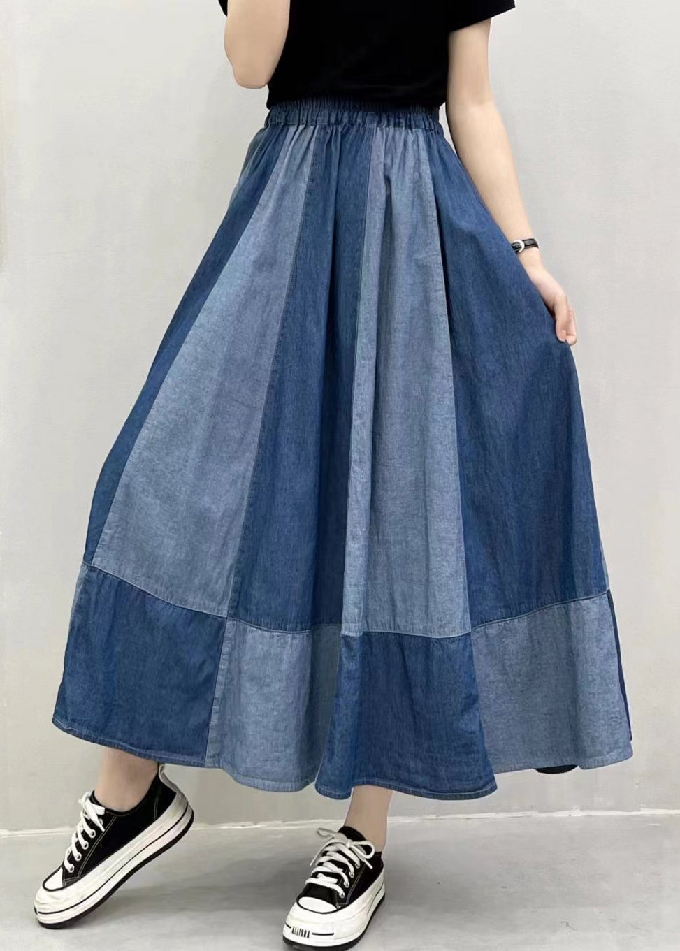 Oversized Patchwork Denim Large Skirts Hem Summer Navy Exra Pant