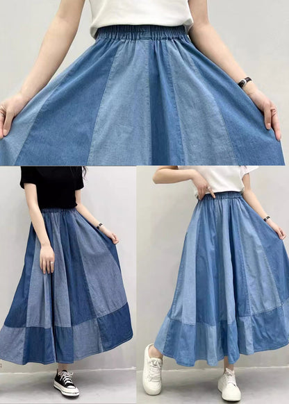 Oversized Patchwork Denim Large Skirts Hem Summer Navy Exra Pant