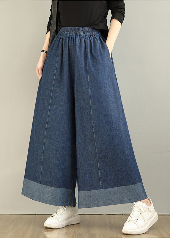 Denim Patchwork Straight Oversized Summer Navy Pants