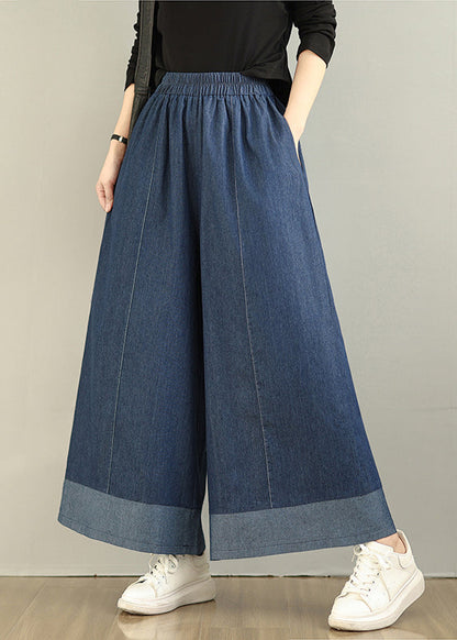 Denim Patchwork Straight Oversized Summer Navy Pants