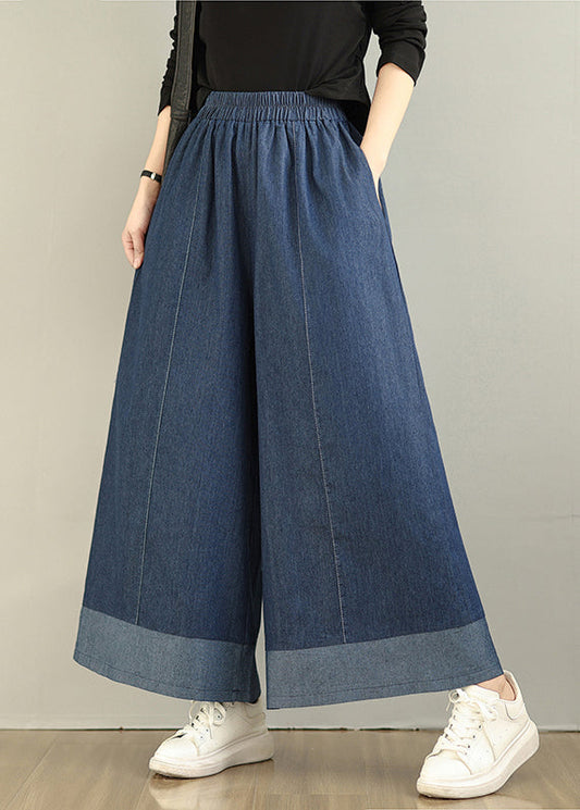 Denim Patchwork Straight Oversized Summer Navy Pants