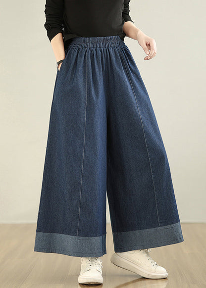 Denim Patchwork Straight Oversized Summer Navy Pants