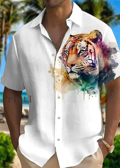 New Summer Shirts Cotton Collar Print Pan Men Animal Peter