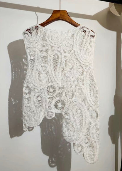 Knit Vest Out Sleeveless Hollow Apricot New Asymmetrical
