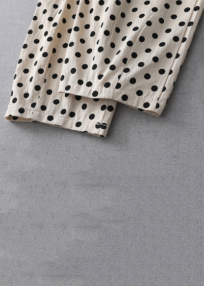 Nouveau pantalon court en coton à taille élastique avec poches à pois abricot pour l'été GG059