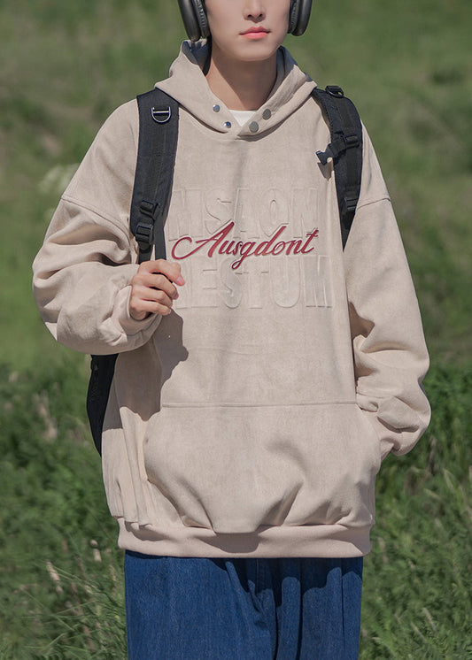 New Apricot Hooded Pockets Cotton Men Sweatshirts Spring YQ033