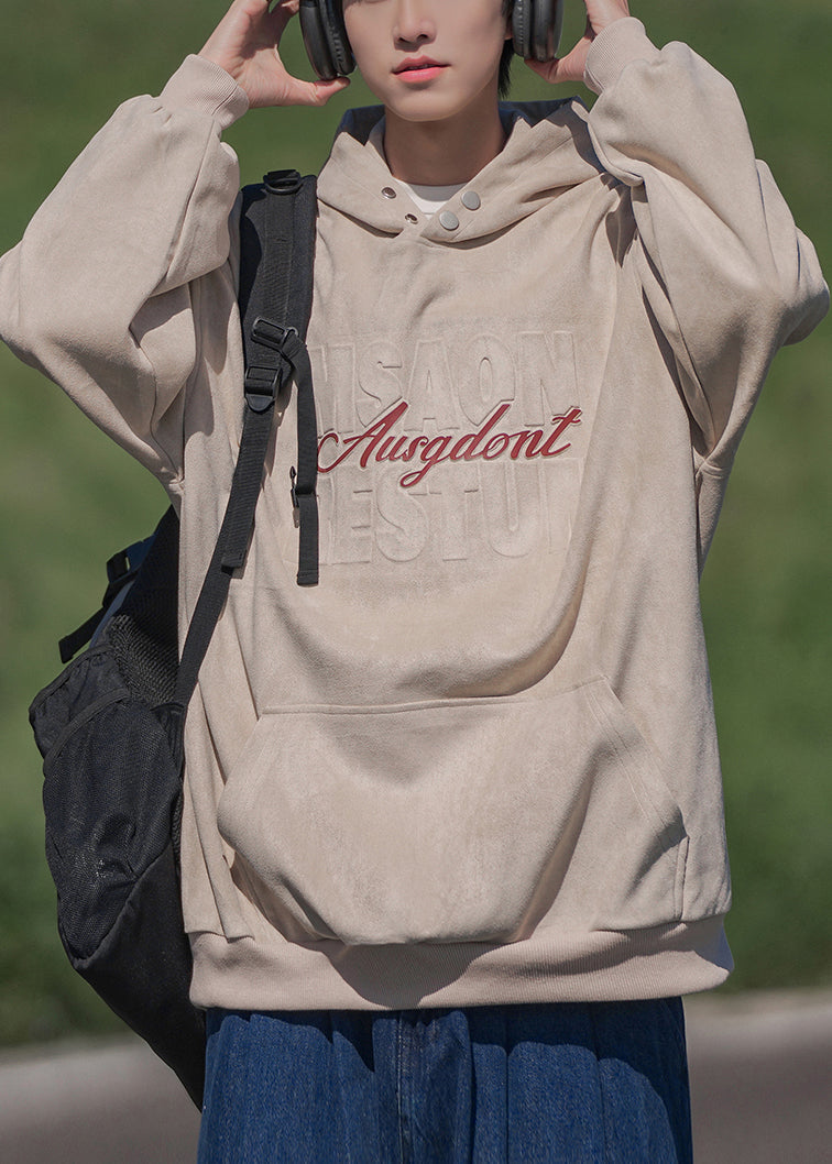 New Apricot Hooded Pockets Cotton Men Sweatshirts Spring YQ033