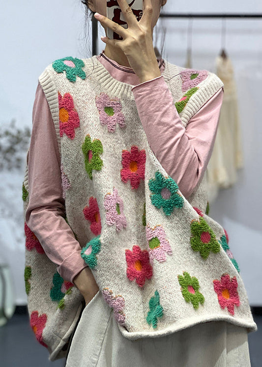 Neue Aprikose O-Ausschnitt Jacquard Übergröße Baumwollstrickweste ärmellos OO009