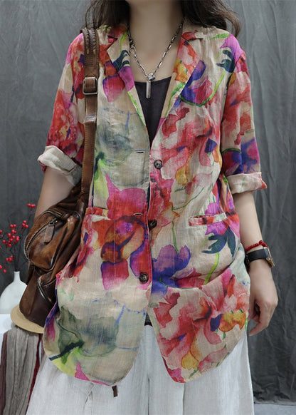 Open Coats Back Cotton Pockets Bracelet Apricot New Sleeve Print