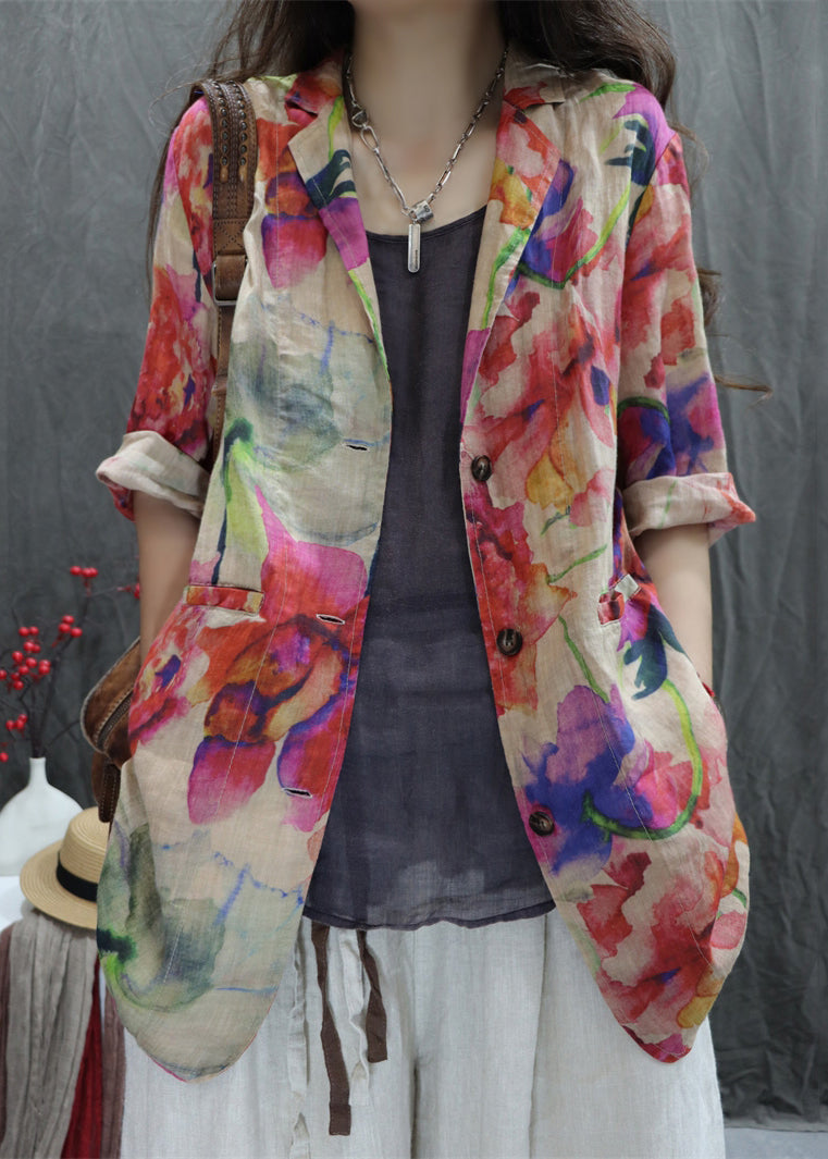 New Coats Sleeve Cotton Open Bracelet Back Pockets Apricot Print