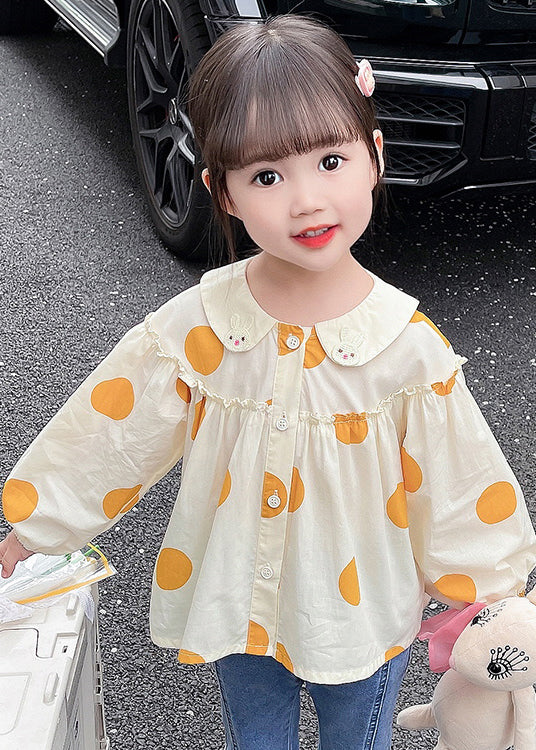 New Apricot Ruffled Button Print Cotton Kids Shirts Long Sleeve YU1042