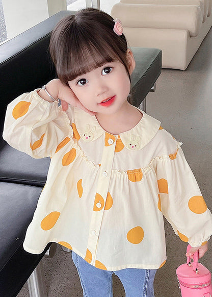 New Apricot Ruffled Button Print Cotton Kids Shirts Long Sleeve YU1042