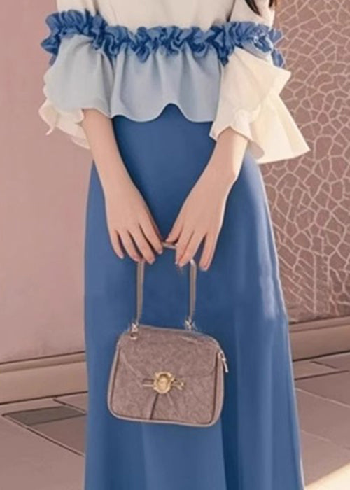 Ruffled New Tops And Skirts Two Apricot Cotton Set Piece Blue