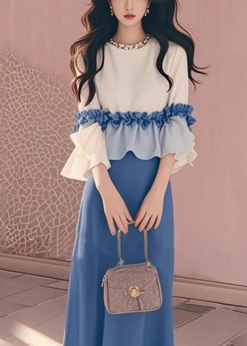 Ruffled New Tops And Skirts Two Apricot Cotton Set Piece Blue