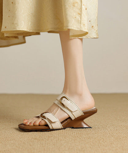 Woven New Wedge Sheepskin Slippers Heel Apricot