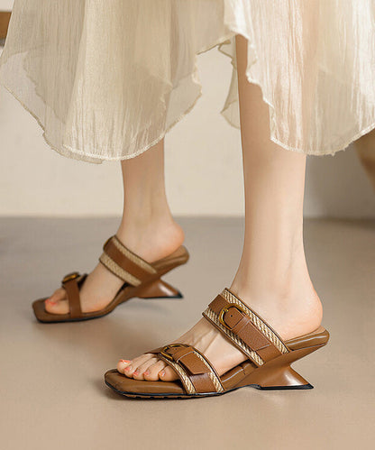 Woven New Wedge Sheepskin Slippers Heel Apricot