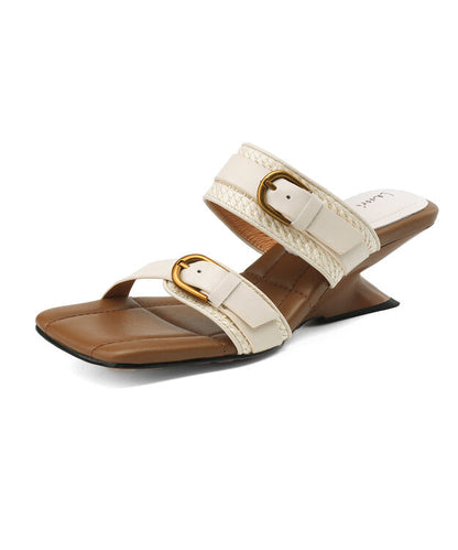 Woven New Wedge Sheepskin Slippers Heel Apricot