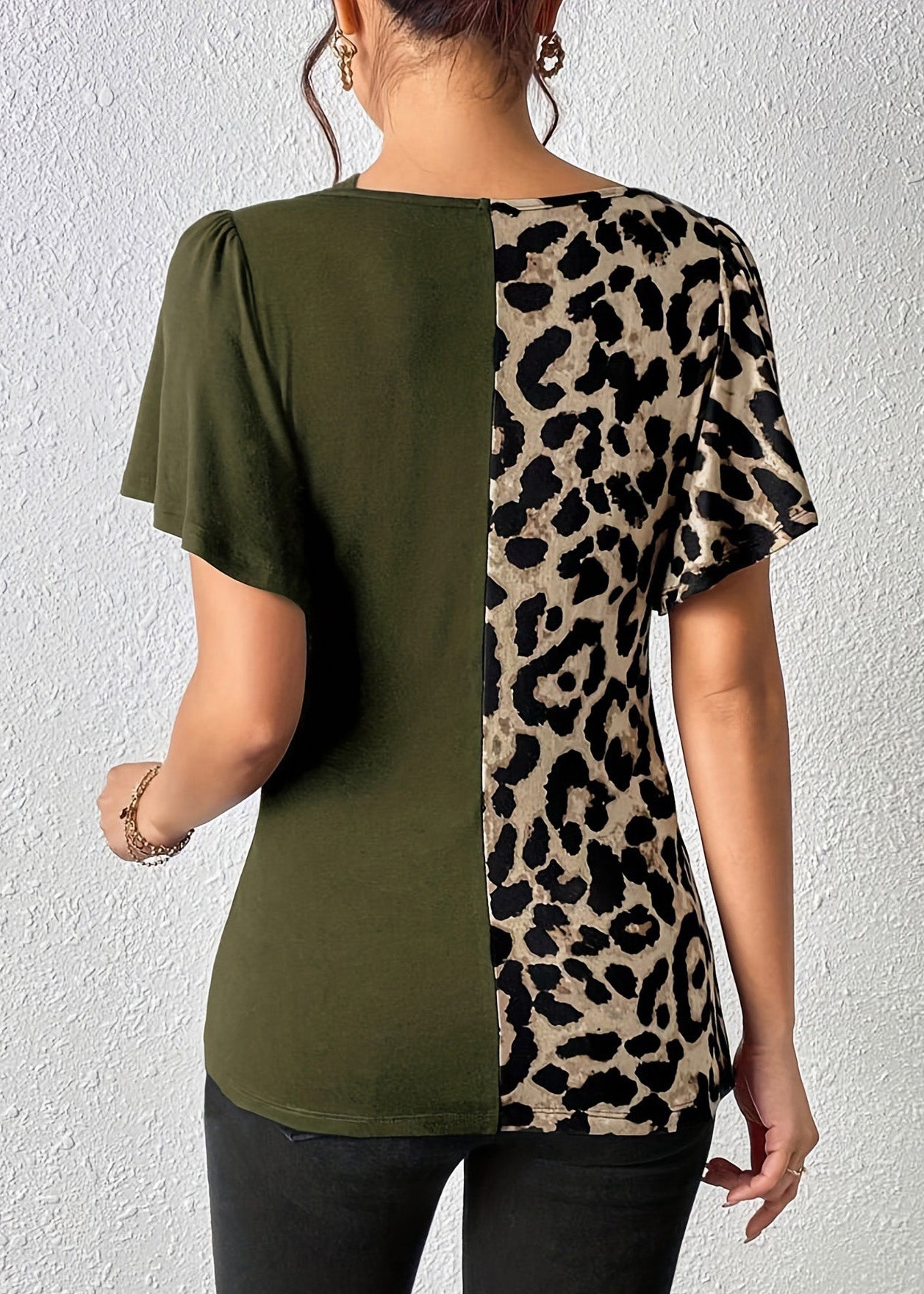 Army Butterfly Tops Asymmetrical Cotton Patchwork New Green