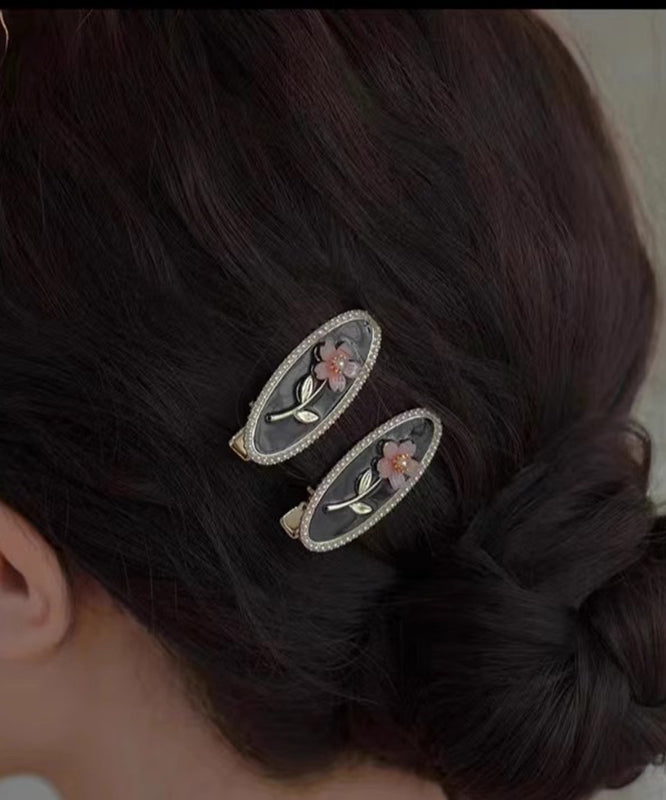 Pearl Resin Alloy Copper Hairpin New Black Flora