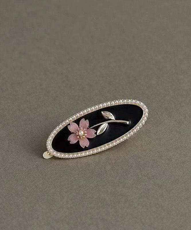 Pearl Resin Alloy Copper Hairpin New Black Flora