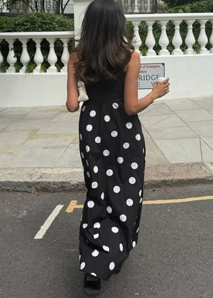 Print Cotton New Patchwork Dot Sleeveless Dresses Black