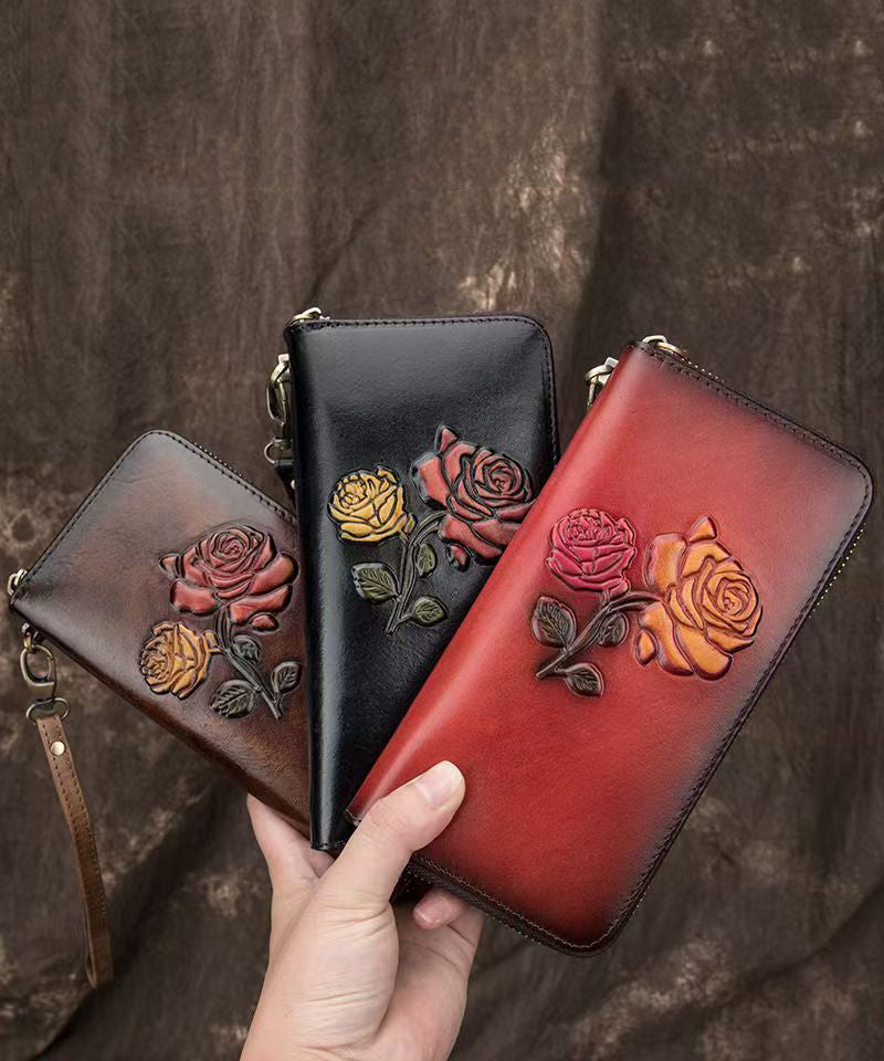 Durable Leather Purse Calf Black Embossed New Wallet