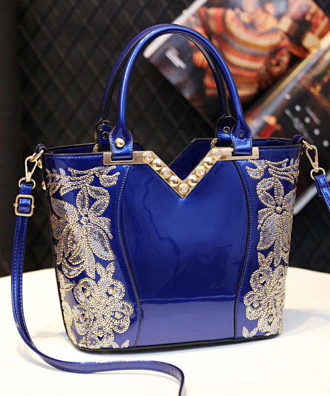 Handbag Zircon Embroidered New Black Leather Faux Tote