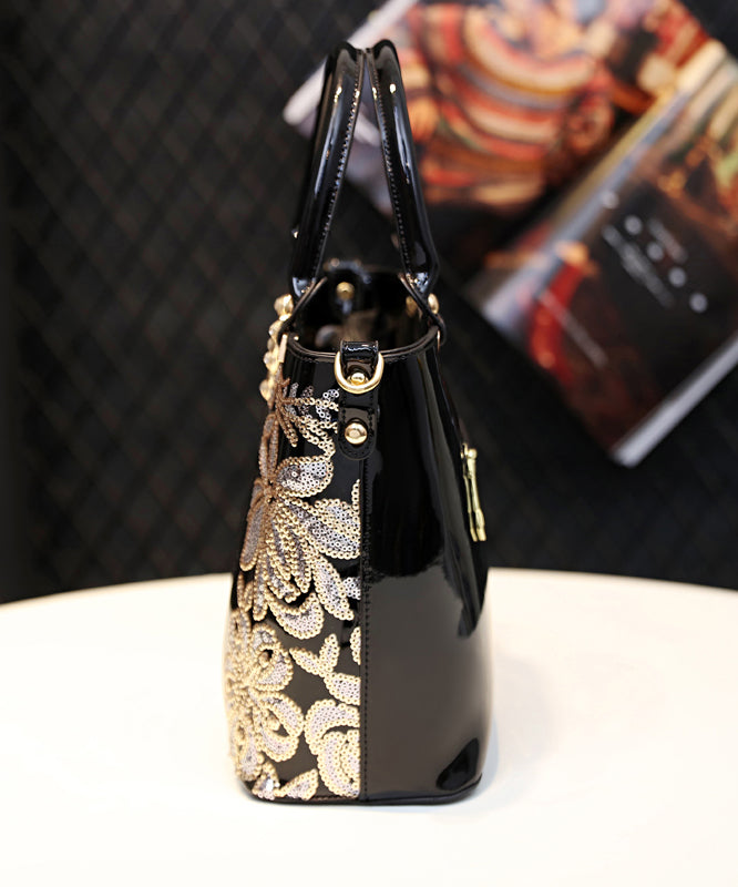 Handbag Zircon Embroidered New Black Leather Faux Tote