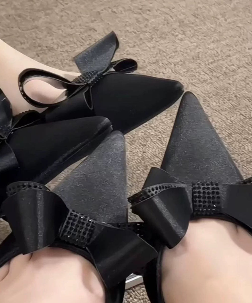Zircon Sandals High New Pointed Black Splicing Heels Bow