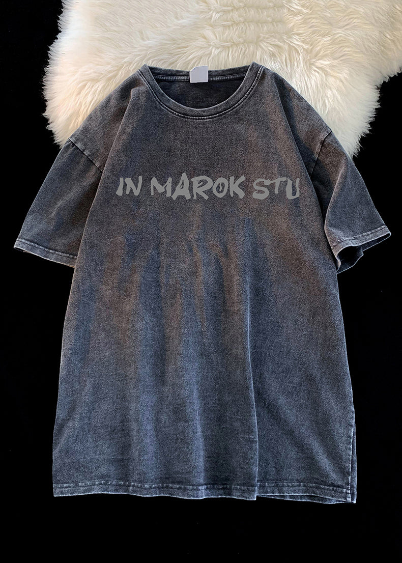 New Black O Neck Print Loose Denim Men T Shirts Summer YL005