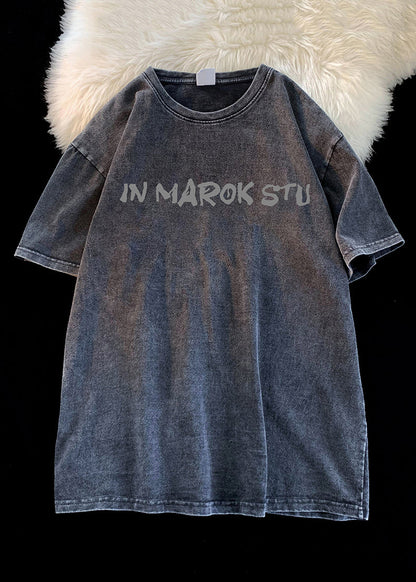 New Black O Neck Print Loose Denim Men T Shirts Summer YL005