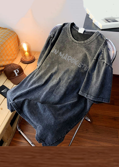 New Black O Neck Print Loose Denim Men T Shirts Summer YL005