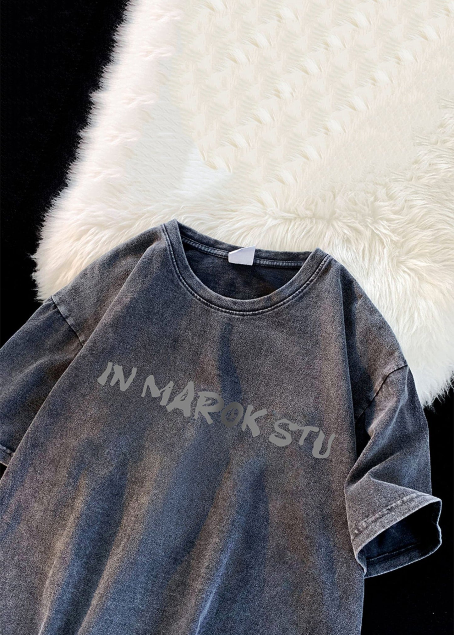 New Black O Neck Print Loose Denim Men T Shirts Summer YL005